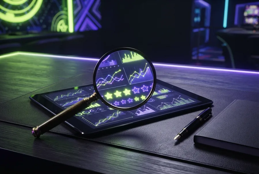 Illustration : loupe et tablette — notre méthodologie de test de LuckyBoom